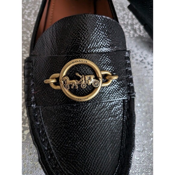 Coach Margot Black Patent Leather Loafer Women's 8.5 Shoe Moccasin Classic Logo - Picture 2 of 11